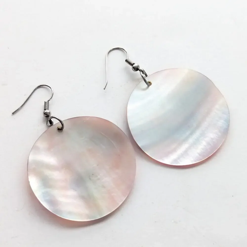 Artisan Dyed Mother Of Pearl Shell Boho Beachy Dangle Hook Earrings